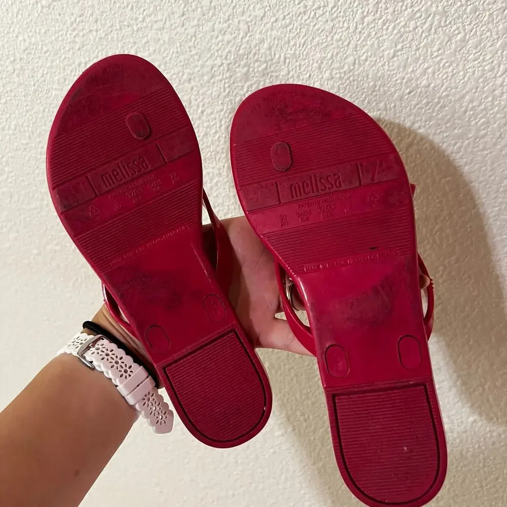 Mel dreamed by Melissa hot pink bow thong sandals GIRLS 3 PVC PLASTIC